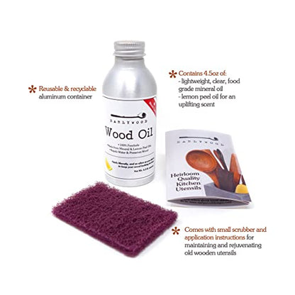 Earlywood Lemon-scented Mineral Oil for Cutting Boards and Wooden Kitchen Utensils; Food Safe, Clear, 4.5 oz.
