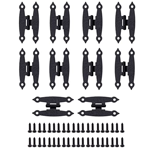 Yetaha10PCS Black H Cabinet Hinges, Antique Decorative Metal Hinge for Doors Windows Kitchen Furniture Cupboard Wardrobe Wooden Boxes, with Mounting Screws
