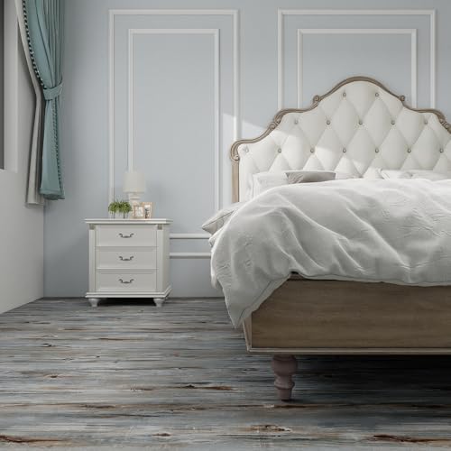 Wood Grain Peel and Stick Floor Tiles, 11.8" W × 118" L, Tide‑Washed - color: Sunwashed Blue, size: 118"*11.8"