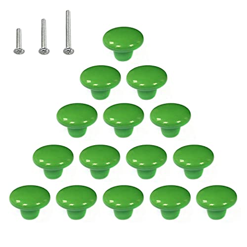 HUAMULAN Ceramic Cabinet Mushroom Knobs Dresser Drawer Pull Handles 15PCS - color: Green