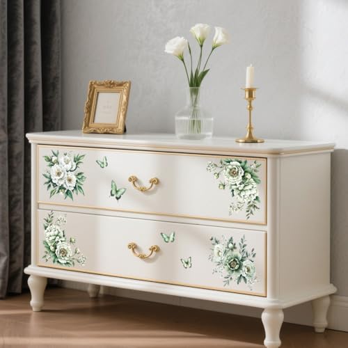 Peacoblue Green Flowers Rub On Transfers for Furniture Craft 6"x12" - style: Green Flowers