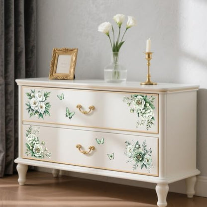 Peacoblue Green Flowers Rub On Transfers for Furniture Craft 6"x12" - style: Green Flowers