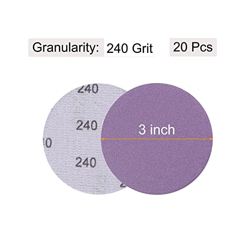 uxcell 20Pcs 3-Inch Purple Sanding Discs 240 Grits Hook and Loop Professional Aluminum Oxide Sand Paper Wet Dry Polish for Wood Metal Paint Finishing - style: 240 Grit