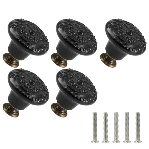 Ceramic Cabinet Knobs, Embossed Floral Design - Black, 20pcs - color: Black
