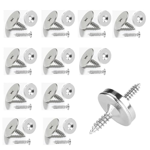 12 Sets Slim Disc Magnet Door Latch Catch Closures, Cabinet Magnetic Door Lock with Hole Round for Kitchen Cupboard Closet Barn
