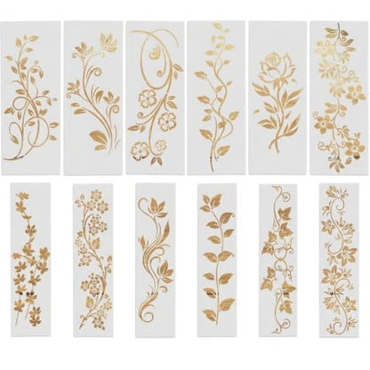 12Pcs Reusable Leaf Vine Border Stencils - Floral Painting Templates for Walls, Canvas, Wood, Furniture DIY Home Decor Crafts