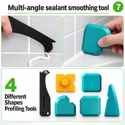 6 in 1 Silicone Caulking Tool Kit Caulking Grout Removal Sealant Finishing Tool with Stainless Steel Head, 6 Silicone Pads, Grout Removal Tool for Kitchen Sink Bathroom Toilet Caulking