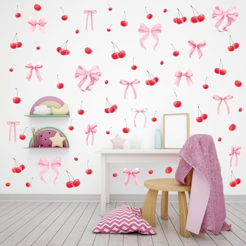 Bow Cherry Wall Decals, 8 Sheets 86 Pcs - color: Cherry Bow