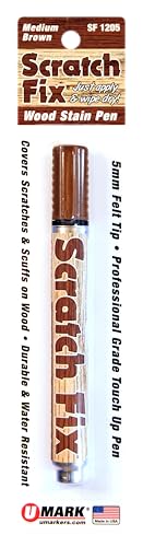 U-Mark Scratch Fix Wood Stain Pen 5mm Tip, Marks On Wood Furniture Cabinets Doors Floors Frames Molding, Blister Pack, Medium Brown - color: Medium Brown