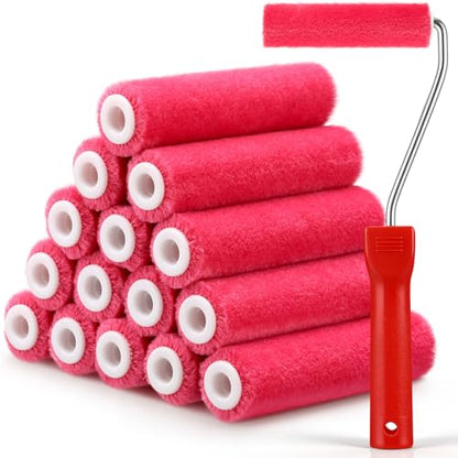 Leumoi 16 Pcs 4" Mini Mohair Paint Roller Covers Kit,Pink - color: Pink