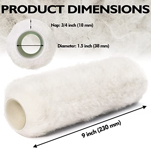 6pcs Paint Roller Covers 9 Inch x 3/4" Nap, High Capacity Lambswool Rollers