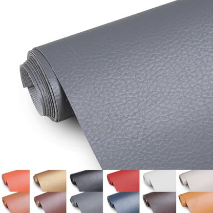 Faux Leather 0.7mm Upholstery Fabric by the Yard 55x72 Inch Gray - color: Gray, size: Pre Cut 2 Yard