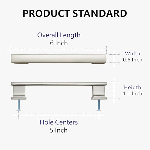 10 Pack 6 Inch Length|5 Inch(128mm) Hole Center Brushed Satin Nickel Kitchen Cabinet Handles, Cabinet Pulls Kitchen Cabinet Hardware, Cupboard Pulls, Drawer Handles - color: Brushed Satin Nickel, size: 5 inch Hole Center(128mm), style: 10 Pack Handle