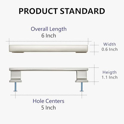 10 Pack 6 Inch Length|5 Inch(128mm) Hole Center Brushed Satin Nickel Kitchen Cabinet Handles, Cabinet Pulls Kitchen Cabinet Hardware, Cupboard Pulls, Drawer Handles - color: Brushed Satin Nickel, size: 5 inch Hole Center(128mm), style: 10 Pack Handle
