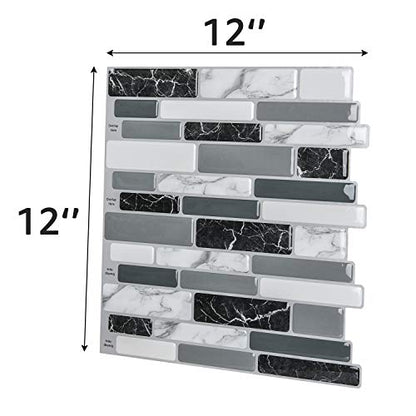 Art3d 12 x 12 Inch Vinyl Peel and Stick Backsplash, 10-Pack, Marble Grey - color: Gray Marble, size: 12" x 12" (10 Sheets)
