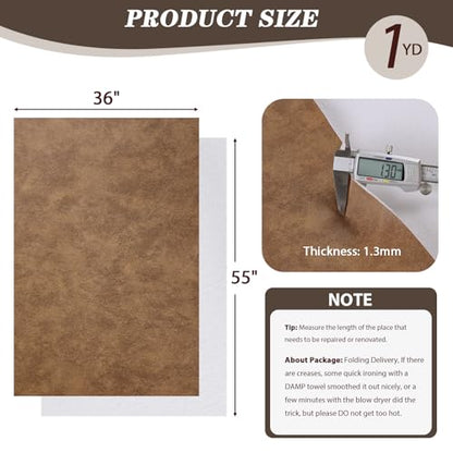 Faux Leather Vinyl Upholstery Fabric by The Yard 1.3mm Thick 1 Yard 55"x36" - color: Wheat, size: 1 Yard