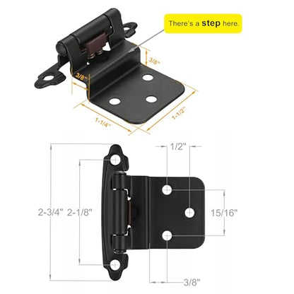 Matte Black Cabinet Hinges, 3/8” Inset, 4 Pack - color: Matte Black, size: 3/8 Inch Inset