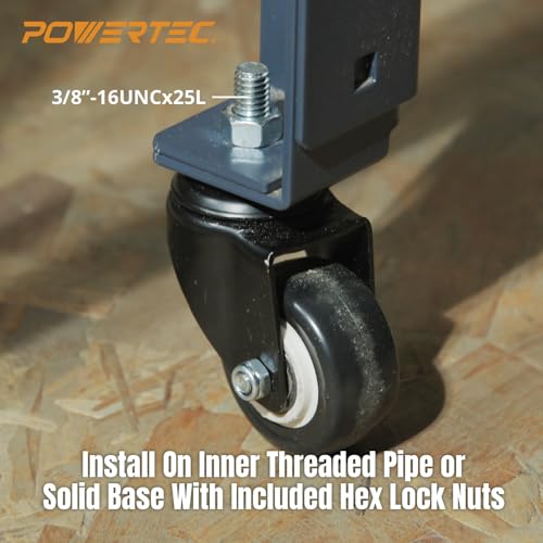 POWERTEC 2 Inch Caster Wheels Set of 4, 3/8"-16 x 1 Stem Casters - 2 Casters W/Dual Locking Break - Heavy Duty 350 lbs, 360° Swivel, PU Castor Wheels for Furniture, Carts, Trolleys, Toolboxes (17220)