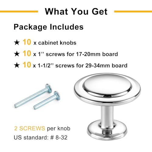 Polished Chrome Cabinet Knobs Round Kitchen Pulls 10 Pack 8222 - color: Polished Chrome, size: 1-1/4 Inches, style: 10 Pack Round Knob