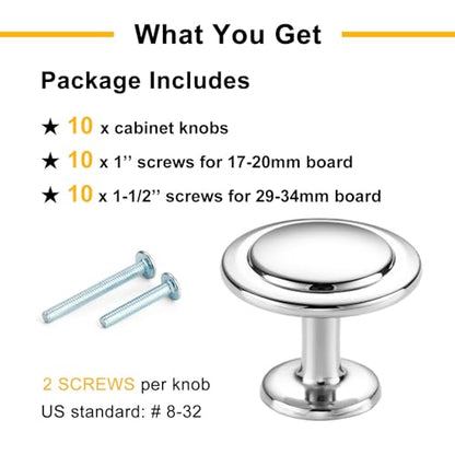Polished Chrome Cabinet Knobs Round Kitchen Pulls 10 Pack 8222 - color: Polished Chrome, size: 1-1/4 Inches, style: 10 Pack Round Knob
