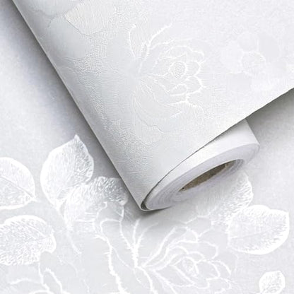 White Wallpaper Peel and Stick Embossed Floral Contact Paper 17.3 x 118.1in - color: White, size: 17.3" x 118.1"