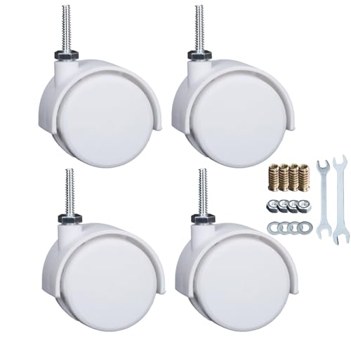 2 Inch Casters Swivel Stem Caster Wheel 1/4" - 20 x 1 New PP Furniture Shelving Casters Replacement Castors with Brakes (Without Brake-White) - style: Without Brake-White