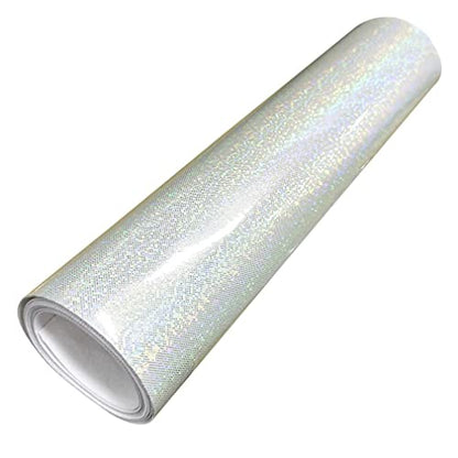 HYANG Holographic Mirror Fine Laser Flash Crystal White PU Faux Leather 1 Roll 12"X53"(30cmX135cm), Faux Leather Very Suitable for Leather Earrings, Bows, Handbag ，Sewing ，Crafts Making - color: White