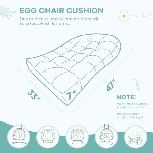Hanging Egg Chair Cushion 47x35x7 Inches Waterproof Teal Rose - color: Teal Rose