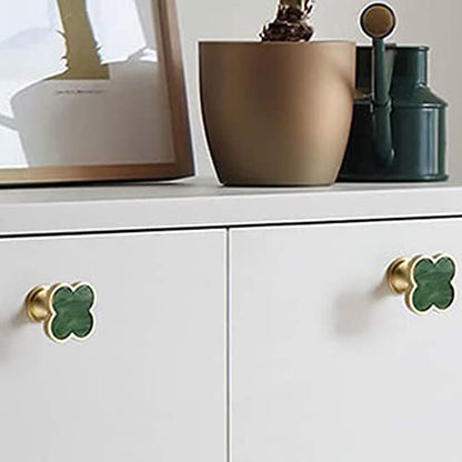 6 Pcs Clover Cabinets Knobs Dressering Pulls Cupboard Knobs Jewelry Box Pulls Drawer Wardrobe Wine Cabinet Handle Furniture Single Hole Door Handles(Green) - color: Green