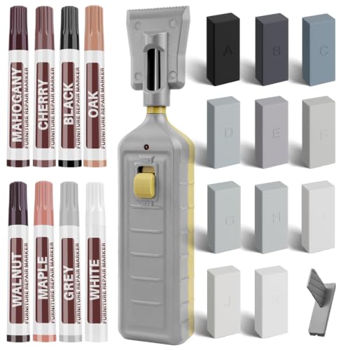 Laminate Floor Repair Kit, Floor Repair Kit with Heat Pen, 11 Colors Wax Blocks and 8 Colors Furniture Touch Up Markers, Vinyl Floor Repair Kit Restoration for Cracks, Dents, Holes, Scratches - color: D-11 Colors