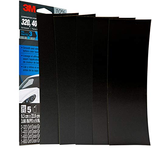 3M Wetordry Sandpaper, 03024, Assorted Grits, 3 2/3 in x 9 in, 5 Sheets Per Pack