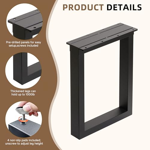 16 Inch Metal Table Legs for Bench, Coffee Table, Desk - Heavy Duty Furniture Legs Set of 2 (Black, H16 x W11.8, Screws & Adjustable Feet Pads Included) - color: U-shaped, size: 16 IN