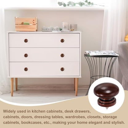 uxcell 8Pcs Round Wood Drawer Knob, 1.26" x 0.98" Self-Tapping Solid Wood Handle Round Cabinet Knob Mushroom Shape Wooden Knobs for Furniture Dresser Wardrobe, Brown - color: Brown, size: 1.26" x 0.98"