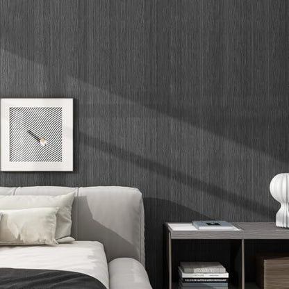 Grasscloth Textured Wallpaper Dark Gray Linen Thick 24" X 394" Fabric Contact Paper Grassweave Removable Modern Self Adhesive Wallpaper for Walls Cabinets Bedroom Liners Fireplace - color: Dark Gray