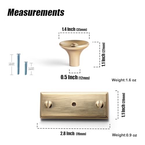6 Pack Champagne Bronze Cabinet Knobs with Backplate Modern Knob - color: Champagne Bronze, style: Plaquette