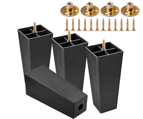 4pcs Plastic Square Legs 8" with Plate Nuts, M8-1.25 Thread - size: 8 Inch, M8-1.25 Metric Bolts