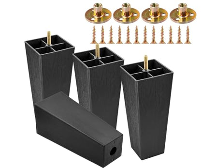 4pcs Plastic Square Legs 8" with Plate Nuts, M8-1.25 Thread - size: 8 Inch, M8-1.25 Metric Bolts
