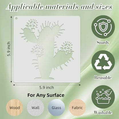 Cactus Stencils for Crafts Reusable 25Pcs Stencils(5.9X5.9 Inch) - color: Cactus