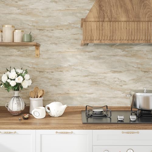 VEELIKE Slate Beige Marble Countertop Contact Paper Peel and Stick Countertops Waterproof Marble Contact Paper for Countertops 15.7''x354'' Removable Adhesive Marble Wallpaper for Kitchen Bathroom - size: 15.7" x 354"
