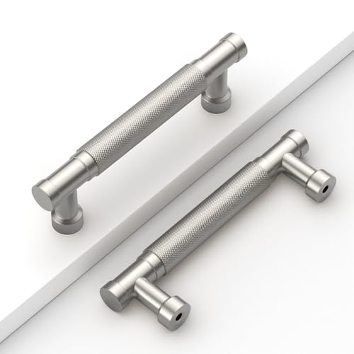 Brushed Nickel Knurled Cabinet Handles Kitchen Pulls 3.75 Inch 10 Pack - color: Brushed Satin Nickel, size: 3.75" Hole Center