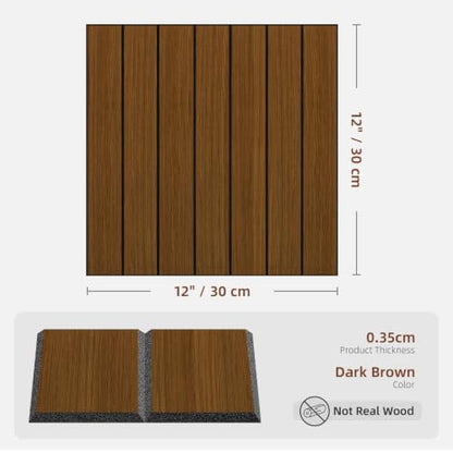 WADILE Peel and Stick Wood Slat Wall Panels 12x12in PVC 30 Pack - color: Dark Brown 03, size: 12"x12" 30PC