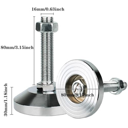 Heavy Duty 3300 lb Solid Carbon Steel Leveling Feet M16 Thread - size: D80xM16x80,2 Pack