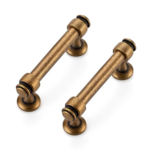 12 Pack Antique Brass Cabinet Handles, 3" Hole Center Drawer Pulls - color: Antique Brass, size: 3 Inch Hole Centers