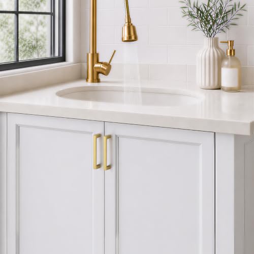 Ravinte Brushed Gold Kitchen Cabinet Solid Handles,4 Inch,10 Pack - color: Brushed Gold, size: 4 Inches Hole Center