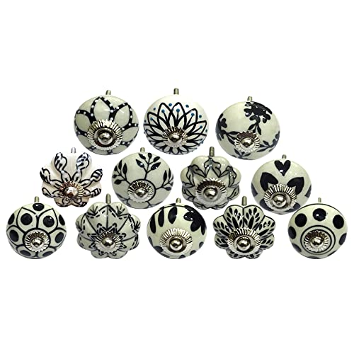 Perilla Home Set of 12 Ceramic Drawer Knobs Tomato & Melon Knobs Cupboard Glass Door Knobs Dresser Wardrobe and Drawer Pull (Black & White) - color: Black & White