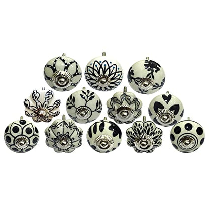 Perilla Home Set of 12 Ceramic Drawer Knobs Tomato & Melon Knobs Cupboard Glass Door Knobs Dresser Wardrobe and Drawer Pull (Black & White) - color: Black & White
