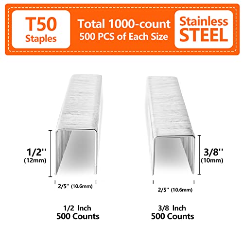 Heavy Duty T50 Staples 1000-Count 2 Sizes 304 Stainless Steel - size: 2 Sizes-1000 pcs