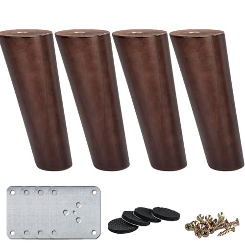 La Vane 4 inch / 10cm Wooden Furniture Legs, 4PCS Soild Wood Oblique Tapered Walnut Replacement Feet with Mounting Plate for Couch Sofa Cabinet TV Stand Armchair - color: Walnut, size: 4"/10cm