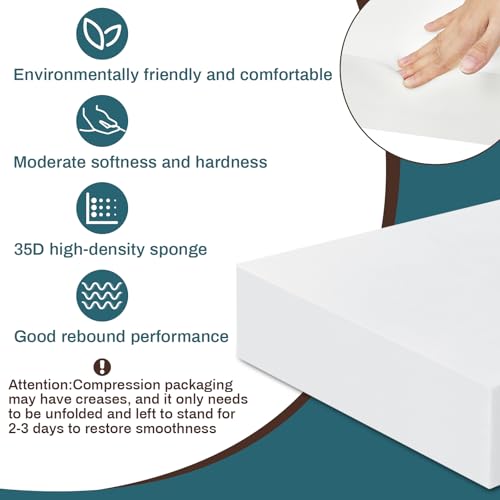 Frienda 1 Pack 5" x 24" x 24" Upholstery High Density Craft Foam, White - size: 5" X 24" X 24"