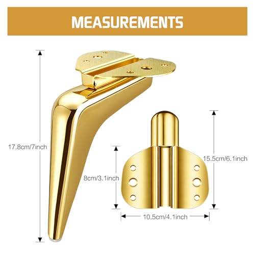 7 Inch Metal Furniture Legs,Sofa Couch Legs Set of 4,DIY Replacement for Dresser Cabinet Cupboard Ottoman (Brushed Gold) - color: Brushed Gold